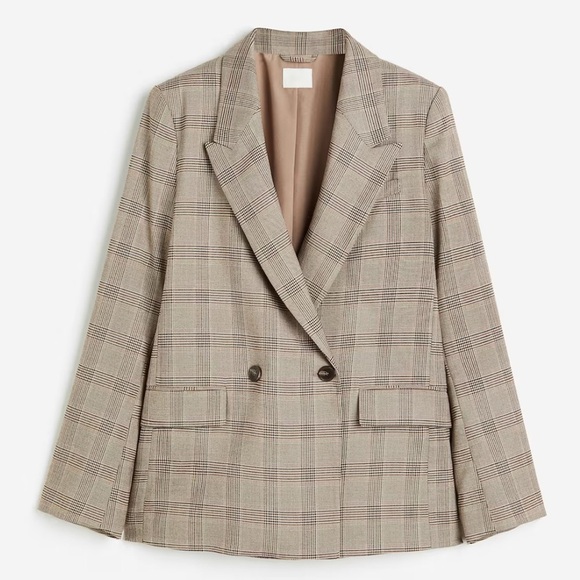NWT H&M Women's Plaid Double Breasted Brown Blazer Sz Small - Picture 1 of 7